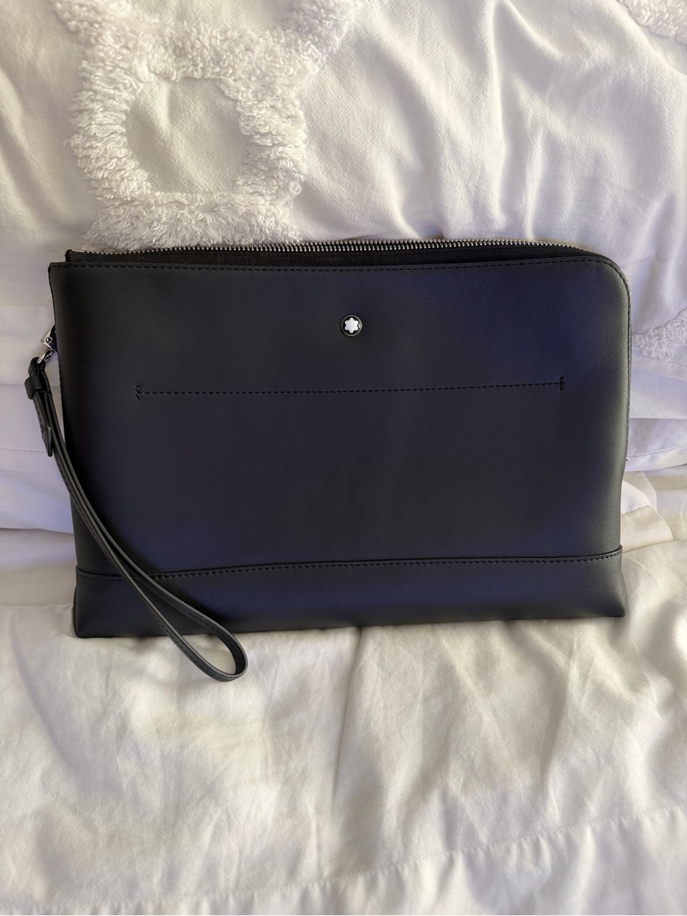 Montblanc Black Leather Wristlet Pouch with Signature Emblem